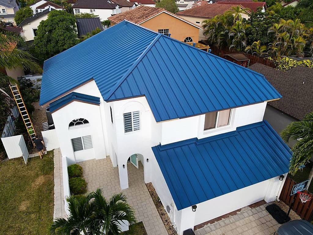 Blue roof house